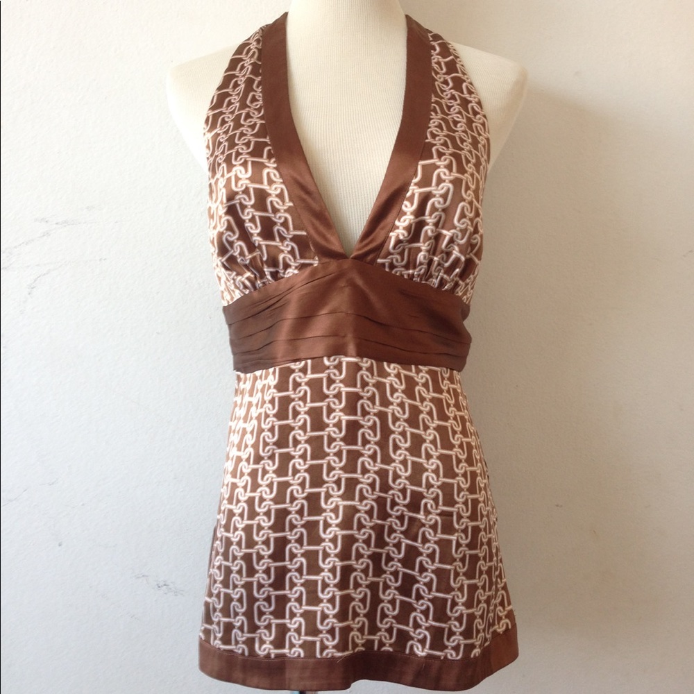 [SOLD] Bebe Silk Blend Halter Top Brown Chain L